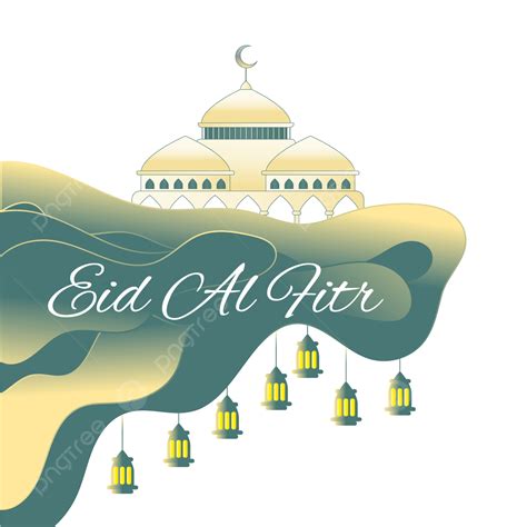 รูปeid Al Fitr ด้วยพื้นหลังการไล่ระดับสีเหมือนคลื่นและแขวนมัสยิดสง่างาม