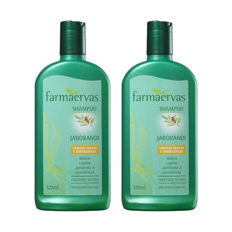 Kit 2 Shampoo Jaborandi Farmaervas 320ml Cabelos Fracos Quebradiços