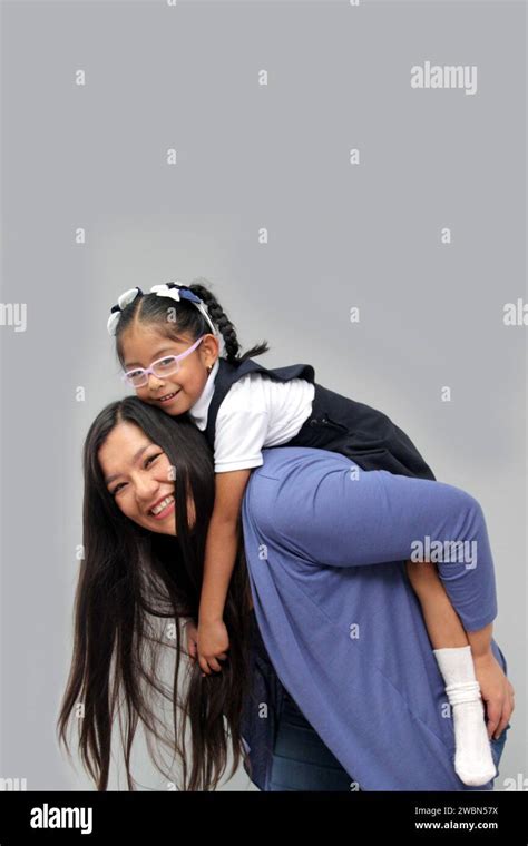 Divorced Single Mom And 4 Year Old Daughter In Uniform Latina Brunette Girls Play Have Fun