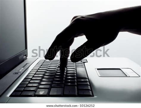 Finger Pressing Keyboard Key Over Grey Stock Photo Edit Now 10126252