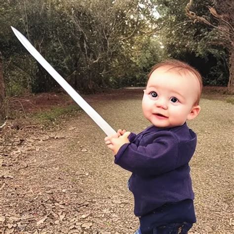 A Baby Holding A Giant Oversized Sword Stable Diffusion