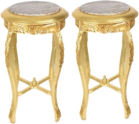 Casa Padrino Baroque Side Table Set Of 2 With A Cream Marble Top Round