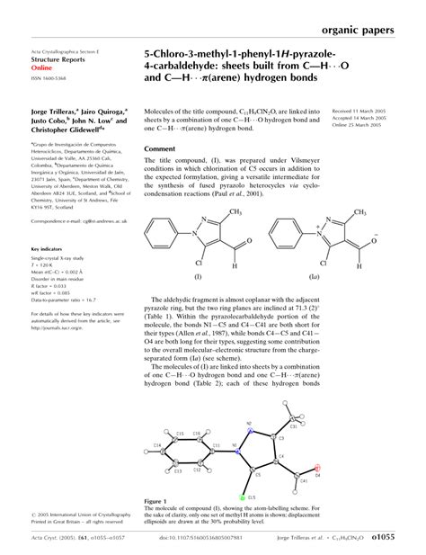 PDF 5 Chloro 3 Methyl 1 Phenyl 1 H Pyrazole 4 Carbaldehyde Sheets