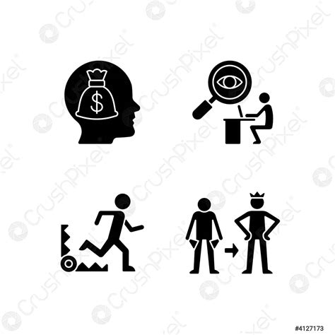 Extrinsic Motivation Black Glyph Icons Set On White Space Stock