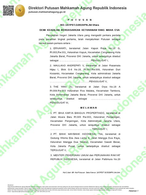 putusan pengadilan negeri jakarta utara tentang sengketa tanah antara