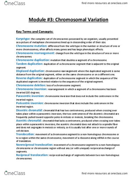 Biology B Lecture Notes Spring Lecture Chromosomal