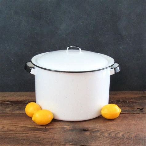 Vintage Enamelware Gallon Stock Pot With Lid White Enamel Etsy