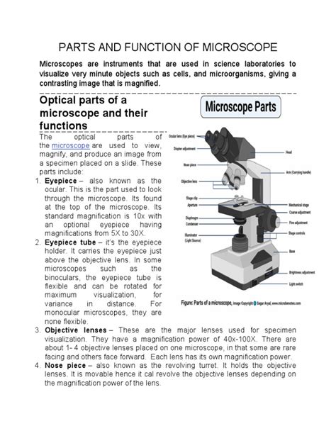 Parts and Function of Microscope | PDF