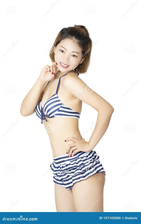Beautiful Chinese Woman Wearing A Bikini On White Background Stock