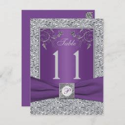 Purple And Faux Silver Foil Table Number Card Zazzle