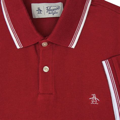 Original Penguin Retro Mod 56 Tipped Pique Polo Top Red