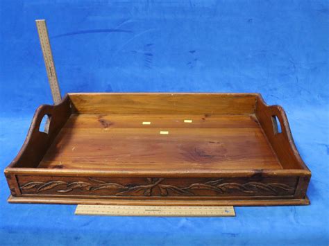 Lot - HAND-CARVED GALLERY TRAY WITH GUM LEAVES AND NUTS