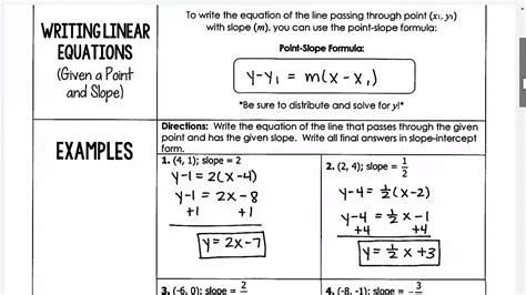 Writing Linear Equations Given A Point And Slope YouTube