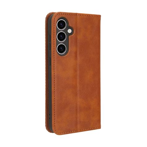 For Samsung Galaxy S23 Fe 5g Magnetic Buckle Retro Texture Leather Phone Case Brown