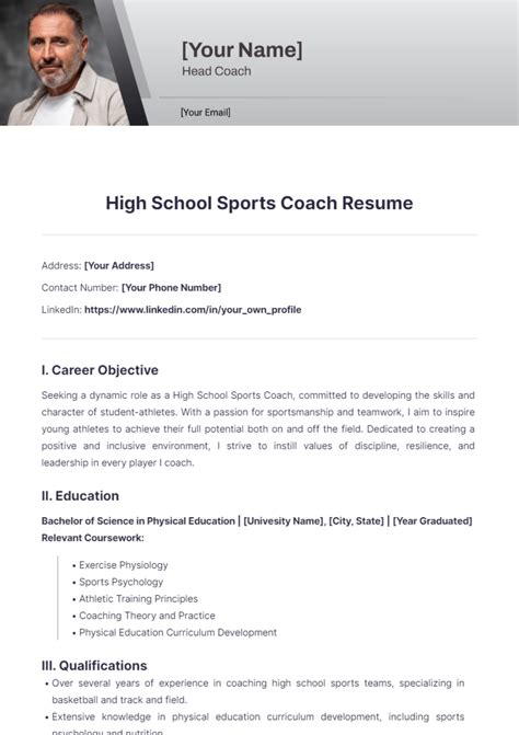 Free High School Sports Coach Resume Template to Edit Online