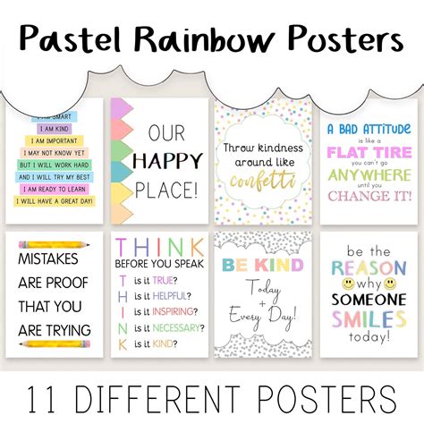 Classroom Poster Pack Pastel Rainbow Classroom Decor Etsy