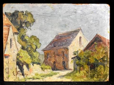 TABLEAU HUILE PAYSAGE animé vue de village Bretagne signé Fleury début