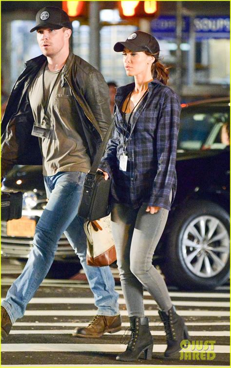 Megan Fox And Stephen Amell Wear Matching Caps On Tmnt 2 Set Photo