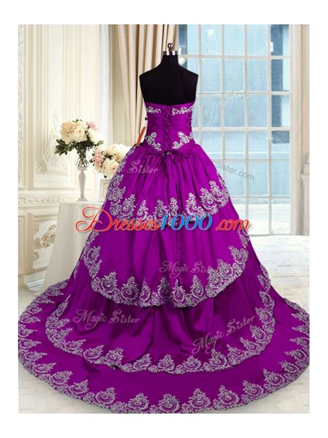 Eggplant Purple Ball Gowns Sweetheart Sleeveless Taffeta With Train