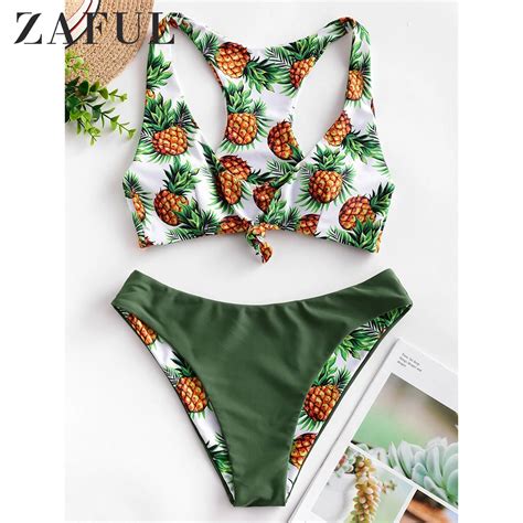 ZAFUL Bikini Reversible con estampado de piña para mujer traje de baño