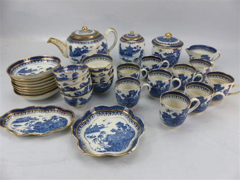 Willow Pattern Blue And White Tea Set By Caughley