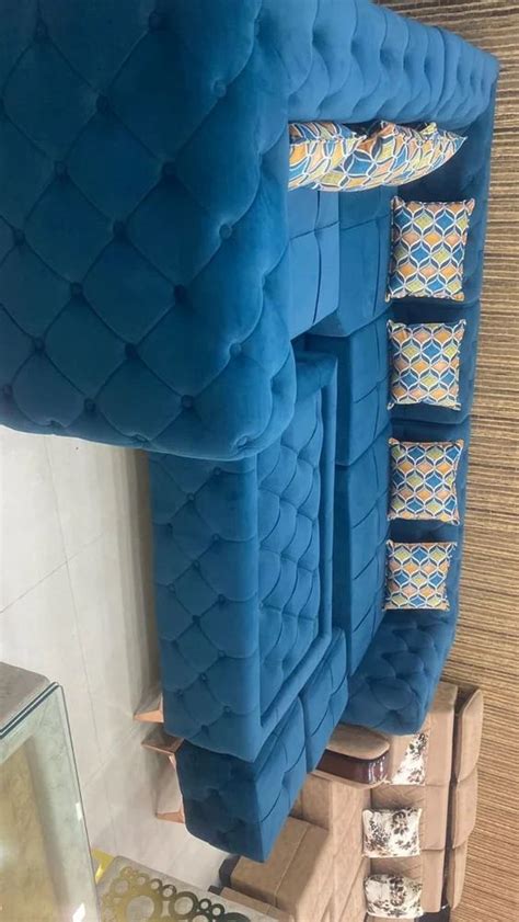 Wooden Velvet Blue 8 Seater L Shape Sofa With Lounger At Rs 15680 Set