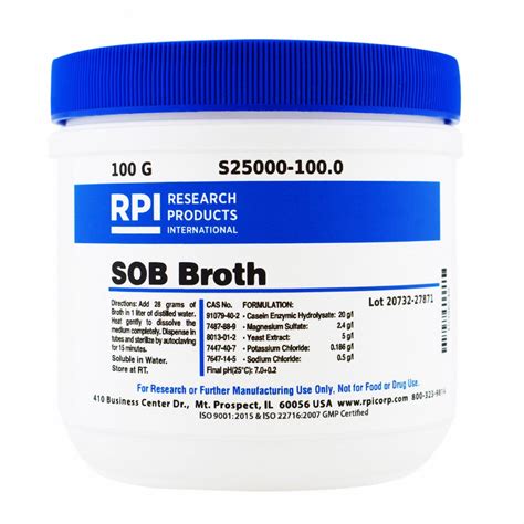 RPI 100 G Container Size Powder SOB Broth 31GD85 S25000 100 0