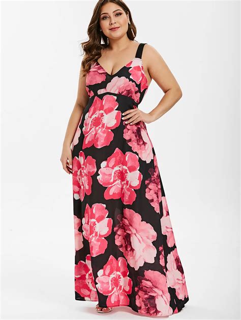 Wipalo Summer Maxi Dress Women Plus Size Short Sleeve V Neck Floral