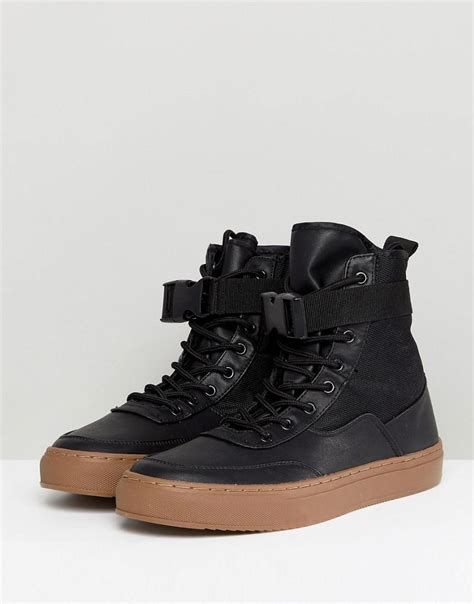 ASOS High Top Trainer Boots In Black With Gum Sole For Men Lyst