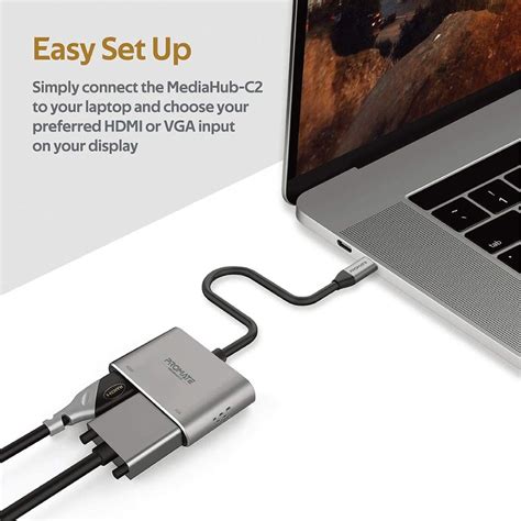 Promate Mediahub C2 Adaptador USB C A VGA Y HDMI 4K Ultra HD Con 1080