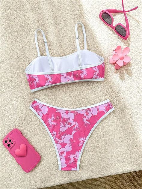 Ensemble de bikini imprimé floral deux pièces pour femmes pour les vacances d été à la plage
