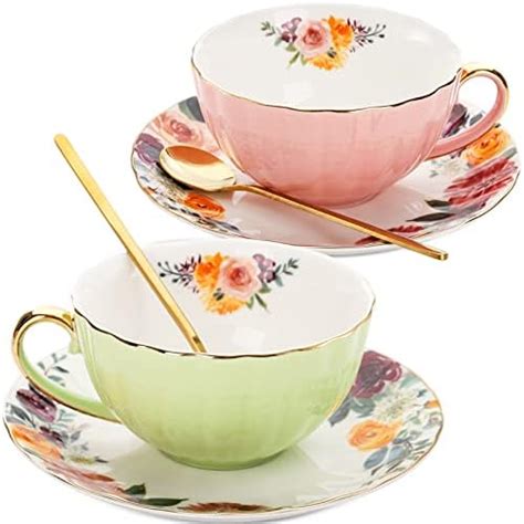 Btat Floral Tea Cups And Saucers Set Of 8 8 Oz Multi