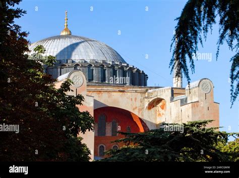 Close Up Of The Upper Section And Dome Of The Hagia Sophia In Istanbul