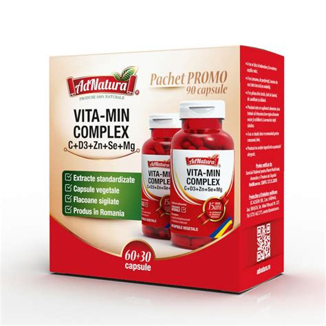 Pachet Vita Min Complex C D Zn Se Mg Capsule Adnat Farmacia