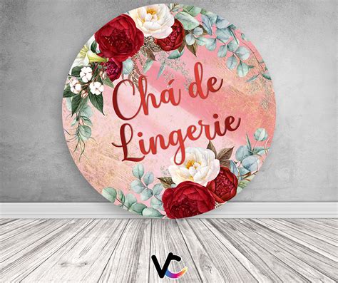 Painel De Festa Redondo 1 50x1 50 Chá Lingerie Floral 012 Via Cores Paineis de Festa