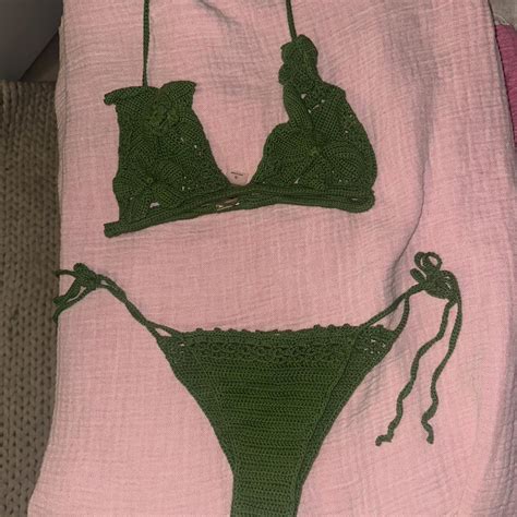 Cult Gaia Green Crochet Bikini Swimwear Size Small Depop