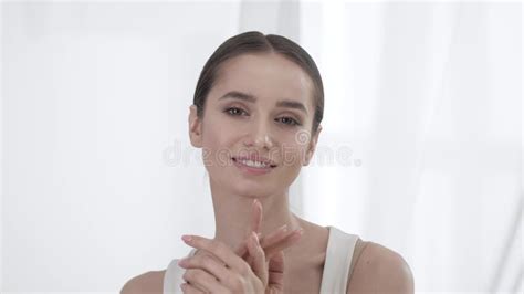 Beauty Care Attractive Smiling Woman Caressing Face Skin Stock Video Video Of Female Nude