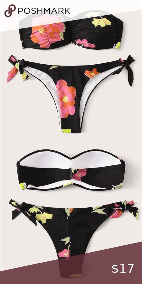 Floral Bandeau With Tie Side Bikini Set Side Tie Bikini Bikinis