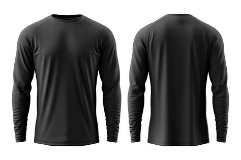 Long Sleeve Plain Black T Shirt Mockup Isolated On Transparent