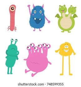 Cute Cartoon Monsters Collection Vector Set Image Vectorielle De