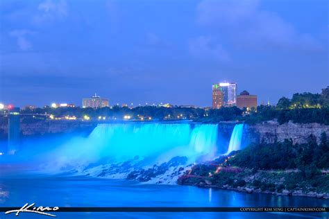 Niagara Falls Light Show Nighttime Canada Blue Lights at America ...