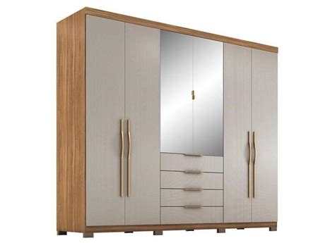 Guarda Roupa Casal Giardino 6 Portas 4 Gavetas Amêndola Nude Espelho E Pés Demóbile