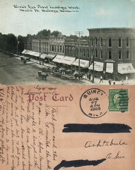 Quincy Mi Main Street 1909 Antique Postcard Store Signs Cork Cancel Ebay