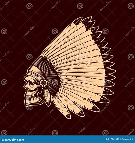 Indian Skull In Native American Headdress Sketch Stock Vector