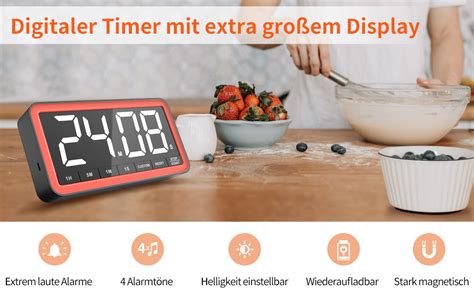 VOCOO Großer digitaler Küchentimer mit Klare LED Anzeige Magnetische