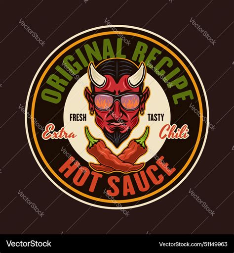 Hot Sauce Emblem Label Badge With Devil Royalty Free Vector