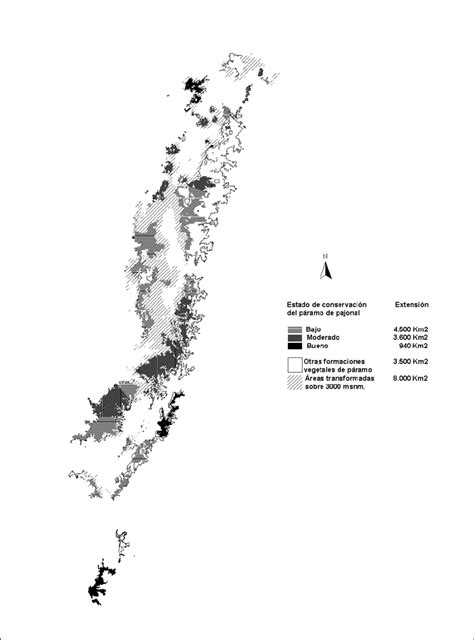 Mapa preliminar del estado de conservación general de los páramos de