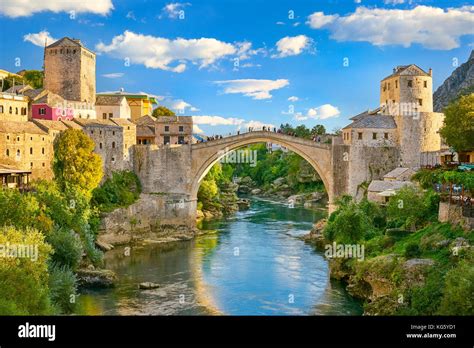 Stari Most Or Old Bridge Neretva River Mostar Bosnia And Herzegovina