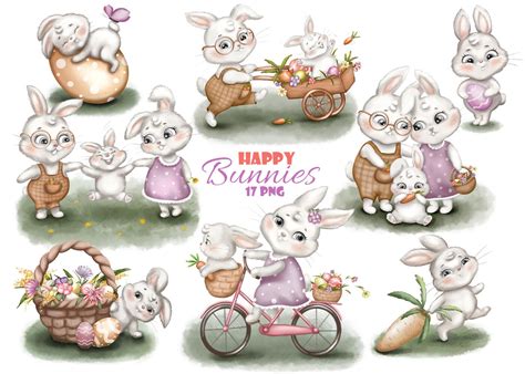 Easter Clipart Happy Bunnies Graphic by Klerix Art · Creative Fabrica