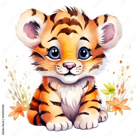 Cute Baby Tiger Watercolor Clipart Isolated Transparent Background